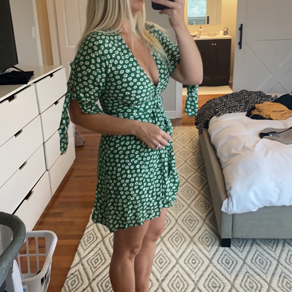 Faithfull the Brand Green Floral Mini Dress